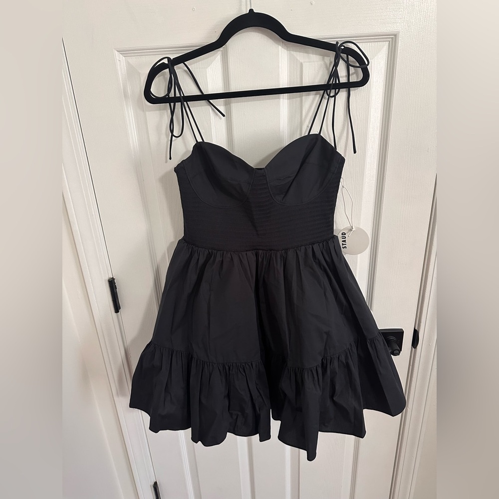 STAUD Black Landry Smocked Bustier Minidress Size Large $295 MSRP NWT!!